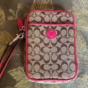 Coach Beige with Pink Trim Wristlet